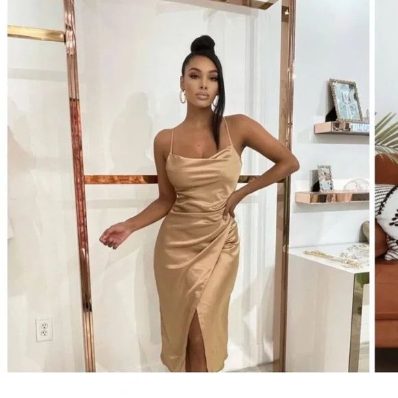 Re:named hot pink satin silk spaghetti strap dress - Picture 2 of 8